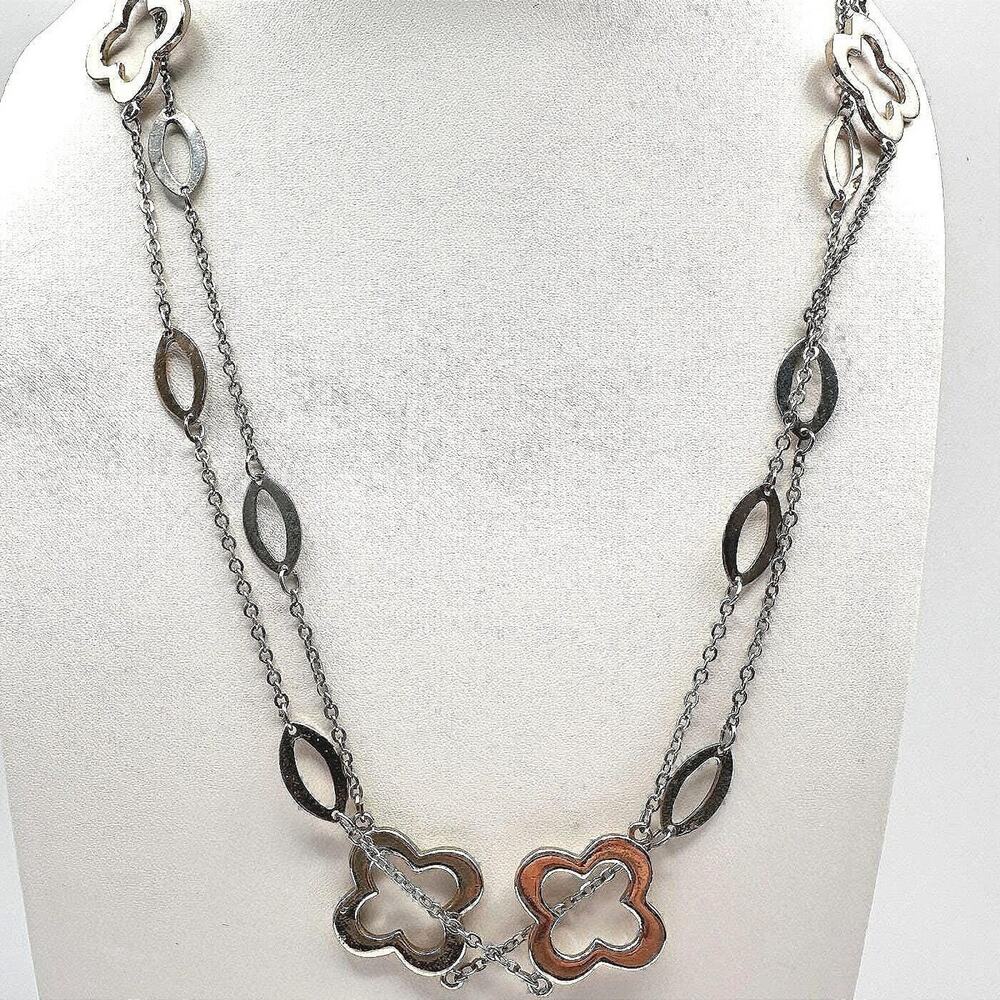 Vintage Y2K Multi Strand Necklace Gold Tone Quatrefoil Oval Link Chain Jewelry